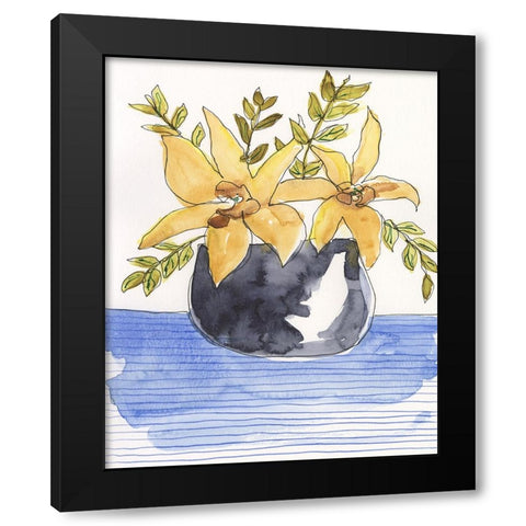 Ochre Blooms I Black Modern Wood Framed Art Print by Moore, Regina