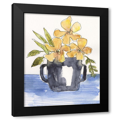 Ochre Blooms II Black Modern Wood Framed Art Print with Double Matting by Moore, Regina