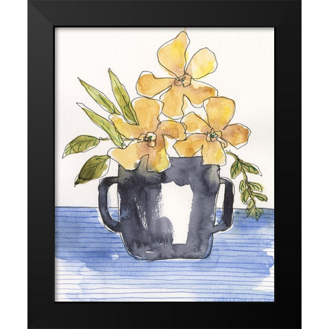 Ochre Blooms II Black Modern Wood Framed Art Print by Moore, Regina