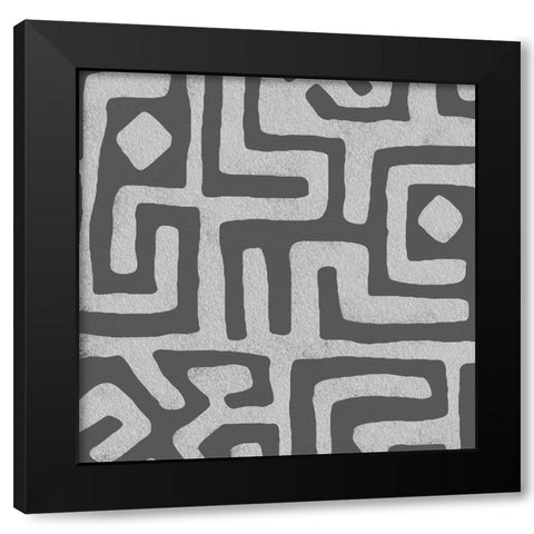 Square Decorative Batik  V Black Modern Wood Framed Art Print with Double Matting by Saunders, Alonzo