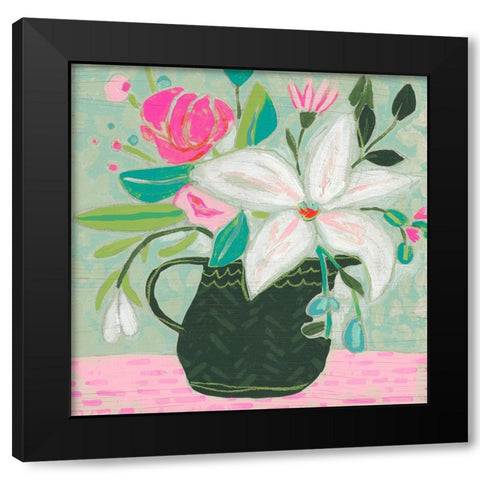 Cottage Petals II Black Modern Wood Framed Art Print by Vess, June Erica