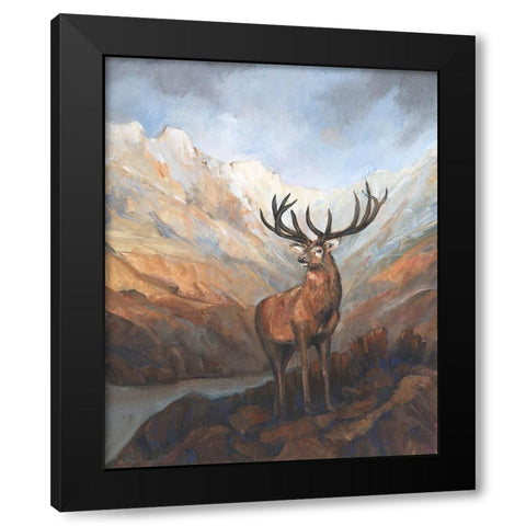 Great Stag in Mountains I Black Modern Wood Framed Art Print with Double Matting by OToole, Tim