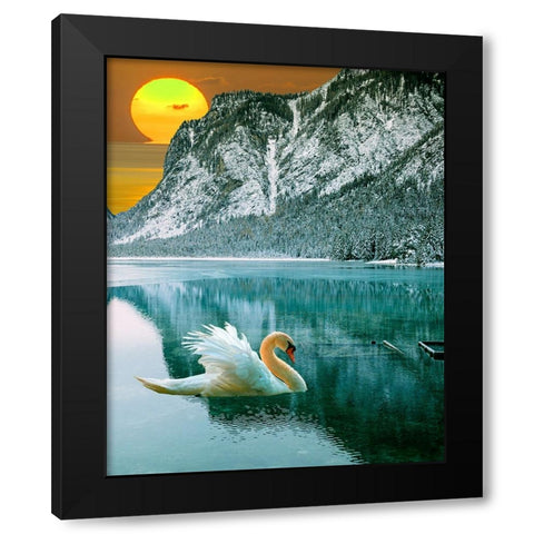 Swan at Dawn II Black Modern Wood Framed Art Print with Double Matting by Wang, Melissa