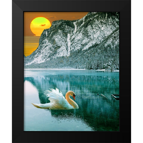 Swan at Dawn II Black Modern Wood Framed Art Print by Wang, Melissa