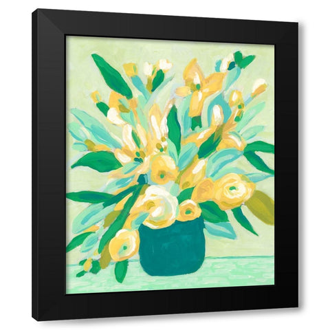 Mint And Sunshine Bouquet I Black Modern Wood Framed Art Print by Vess, June Erica