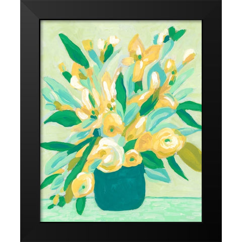 Mint And Sunshine Bouquet I Black Modern Wood Framed Art Print by Vess, June Erica
