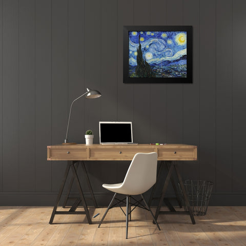 Starry Night Black Modern Wood Framed Art Print by Van Gogh, Vincent