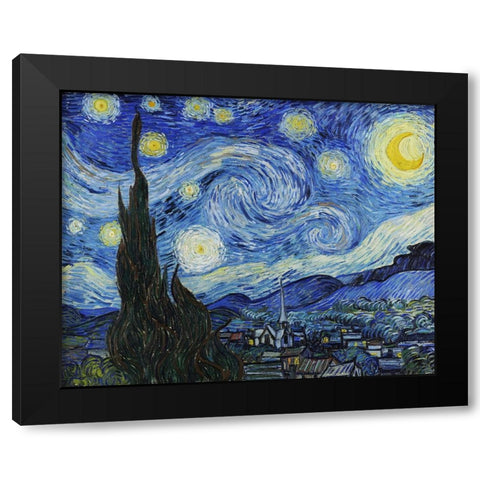 Starry Night Black Modern Wood Framed Art Print by Van Gogh, Vincent