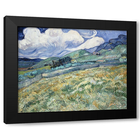 Landscape from Saint-Remy Black Modern Wood Framed Art Print with Double Matting by Van Gogh, Vincent