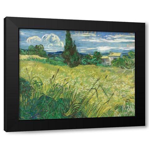 Green Wheat Field with Cypress Black Modern Wood Framed Art Print by Van Gogh, Vincent