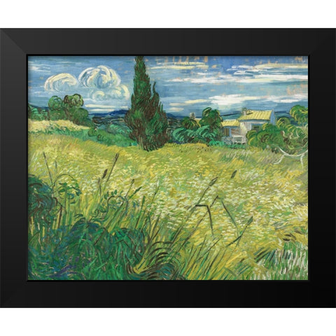 Green Wheat Field with Cypress Black Modern Wood Framed Art Print by Van Gogh, Vincent