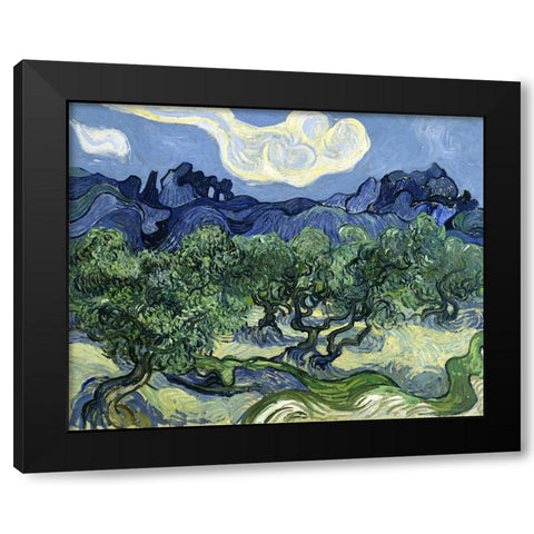 Olive Trees with the Alpilles in the Background Black Modern Wood Framed Art Print by Van Gogh, Vincent