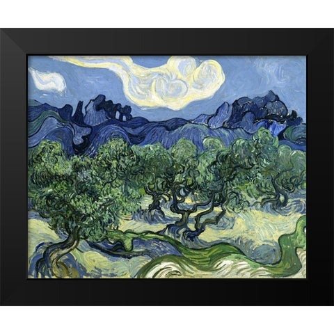 Olive Trees with the Alpilles in the Background Black Modern Wood Framed Art Print by Van Gogh, Vincent