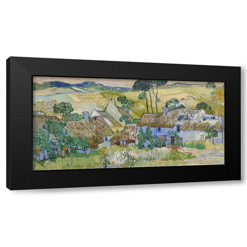 Farms near Auvers Black Modern Wood Framed Art Print with Double Matting by Van Gogh, Vincent