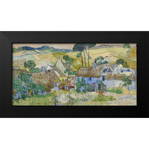 Farms near Auvers Black Modern Wood Framed Art Print by Van Gogh, Vincent