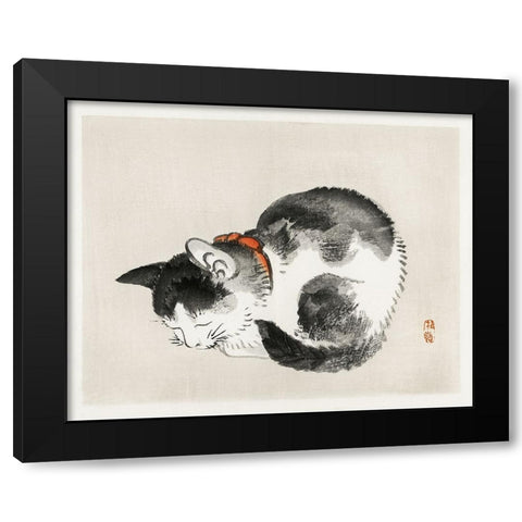 Kono Bairei Cat I Black Modern Wood Framed Art Print with Double Matting by Vision Studio
