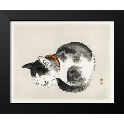 Kono Bairei Cat I Black Modern Wood Framed Art Print by Vision Studio