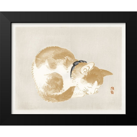 Kono Bairei Cat II Black Modern Wood Framed Art Print by Vision Studio