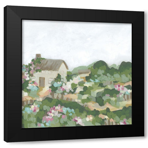 Blossom Cottage I Black Modern Wood Framed Art Print by Vess, June Erica