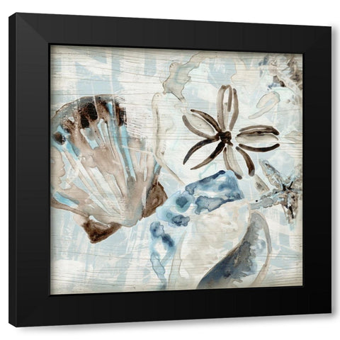 Driftwood Shell Collage I Black Modern Wood Framed Art Print by Vess, June Erica