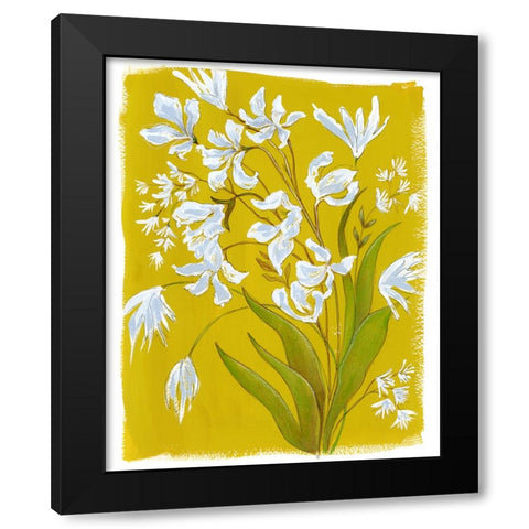 White Blooms in Yellow Field I Black Modern Wood Framed Art Print with Double Matting by Marr, Laura