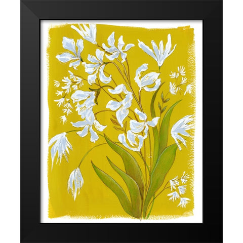 White Blooms in Yellow Field I Black Modern Wood Framed Art Print by Marr, Laura