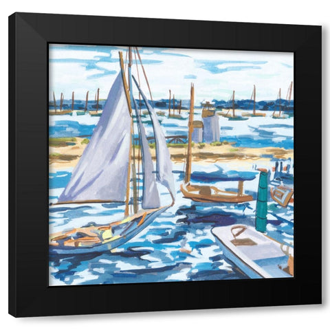 Blue Bay I Black Modern Wood Framed Art Print with Double Matting by Wang, Melissa