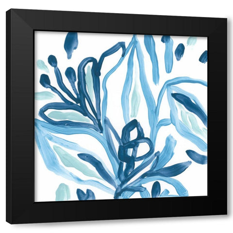 Blue Tropical Sketch I Black Modern Wood Framed Art Print by Vess, June Erica
