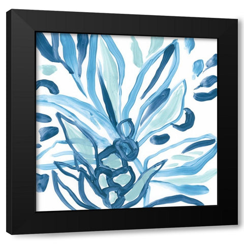 Blue Tropical Sketch III Black Modern Wood Framed Art Print by Vess, June Erica