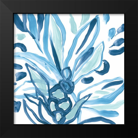 Blue Tropical Sketch III Black Modern Wood Framed Art Print by Vess, June Erica