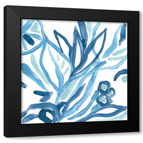 Blue Tropical Sketch IV Black Modern Wood Framed Art Print by Vess, June Erica