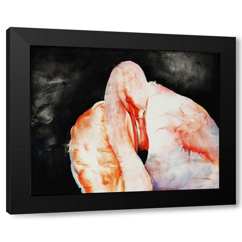 Flamingo Down Black Modern Wood Framed Art Print with Double Matting by Edmunds, Sydney