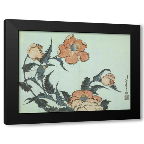 Katsushika Hokusai Floral I Black Modern Wood Framed Art Print with Double Matting by Hokusai, Katsushika