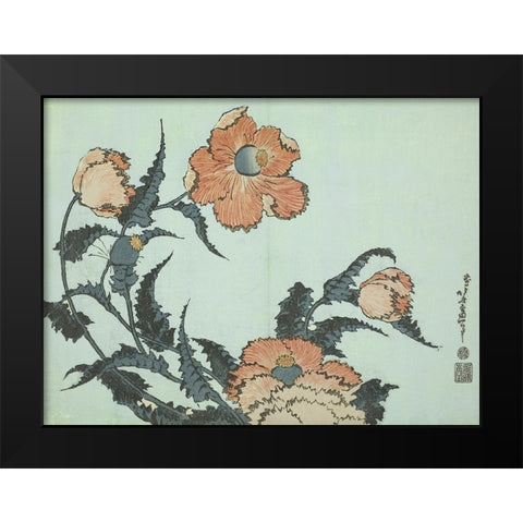Katsushika Hokusai Floral I Black Modern Wood Framed Art Print by Hokusai, Katsushika