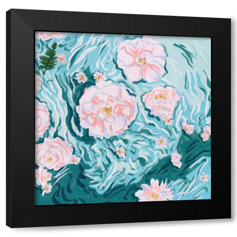 Floating Flowers I Black Modern Wood Framed Art Print by Wang, Melissa