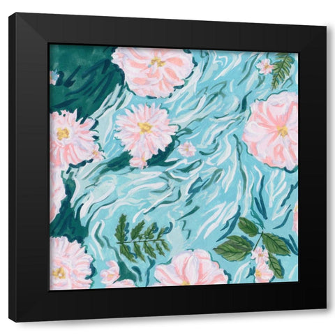 Floating Flowers II Black Modern Wood Framed Art Print with Double Matting by Wang, Melissa