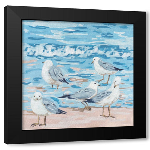 Seagull Birds II Black Modern Wood Framed Art Print with Double Matting by Wang, Melissa