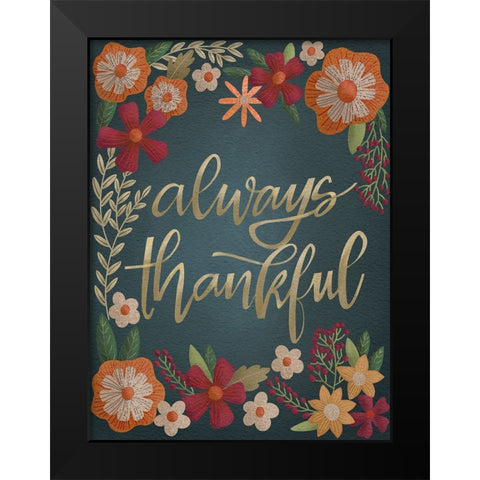 Autumn Flowers Thankful II Black Modern Wood Framed Art Print by Moore, Regina