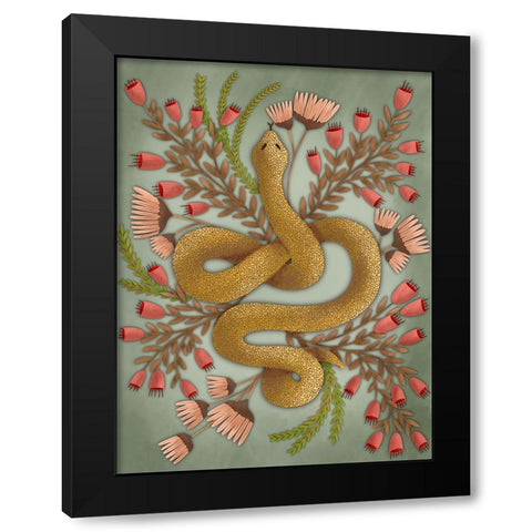 Snake In The Flowers I Black Modern Wood Framed Art Print by Moore, Regina