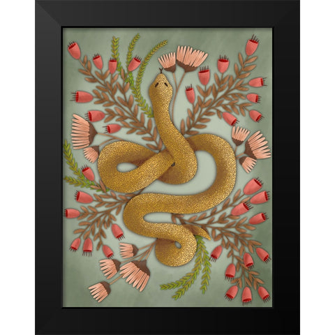 Snake In The Flowers I Black Modern Wood Framed Art Print by Moore, Regina