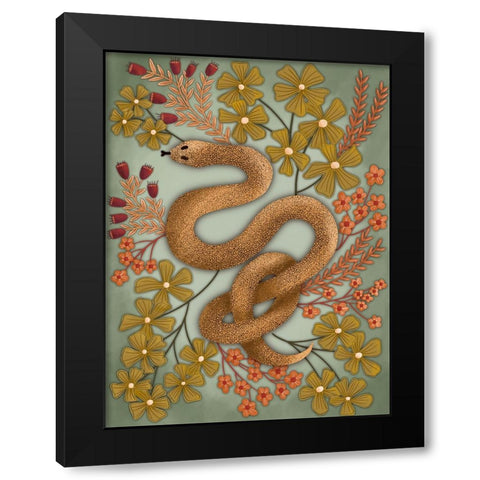 Snake In The Flowers II Black Modern Wood Framed Art Print by Moore, Regina