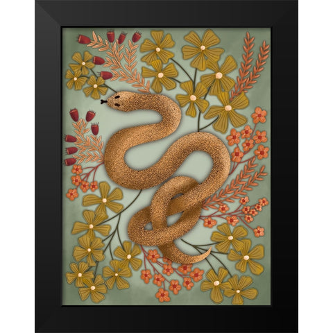 Snake In The Flowers II Black Modern Wood Framed Art Print by Moore, Regina