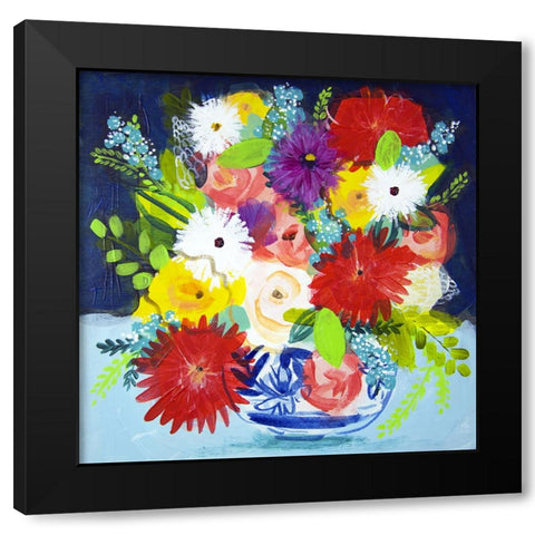 Summer Bouquet With Blue Vase II Black Modern Wood Framed Art Print by Hampe, Shelley