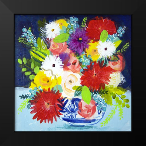 Summer Bouquet With Blue Vase II Black Modern Wood Framed Art Print by Hampe, Shelley