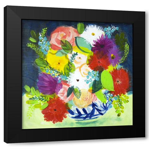 Summer Bouquet With Blue Vase III Black Modern Wood Framed Art Print with Double Matting by Hampe, Shelley