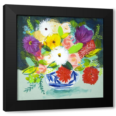 Summer Bouquet With Blue Vase IV Black Modern Wood Framed Art Print by Hampe, Shelley