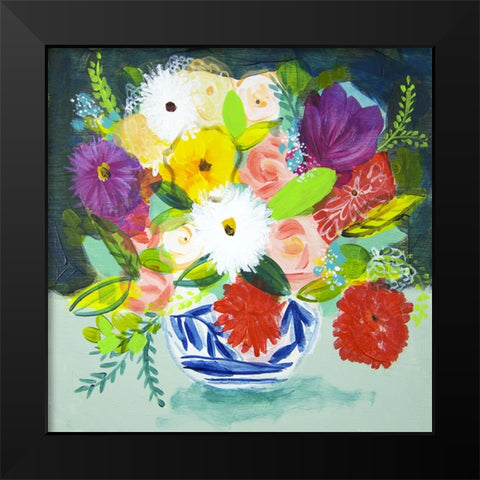 Summer Bouquet With Blue Vase IV Black Modern Wood Framed Art Print by Hampe, Shelley