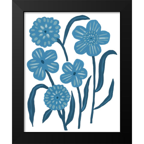 Blue Folk Florals II Black Modern Wood Framed Art Print by Vess, June Erica
