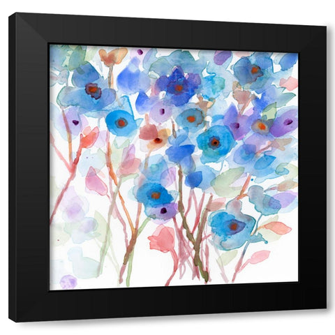 Blue Wildflowers Black Modern Wood Framed Art Print with Double Matting by Quin, Marabeth