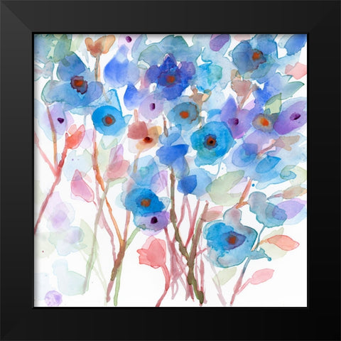 Blue Wildflowers Black Modern Wood Framed Art Print by Quin, Marabeth
